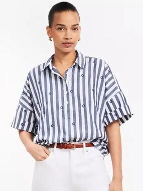 LOFT NWOT Clip Stripe Henley Dolman tunic shirt